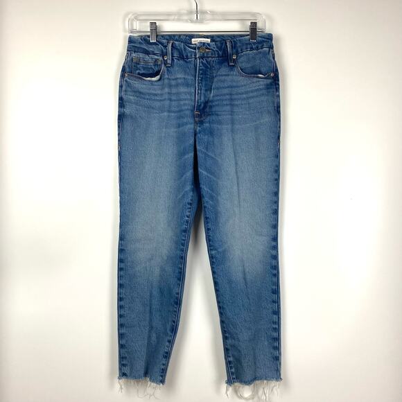 Good American Good Girlfriend Raw Hem Jeans Medium Wash Blue Womens Size 6/28 - Picture 3 of 11